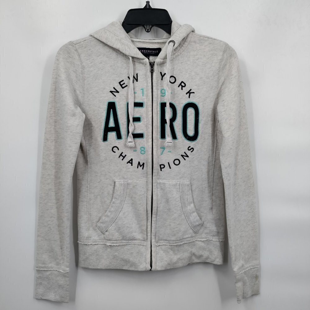 Aeropostale New York Champion Full Zip Hoodie Fleece Sweater XS Women Gray